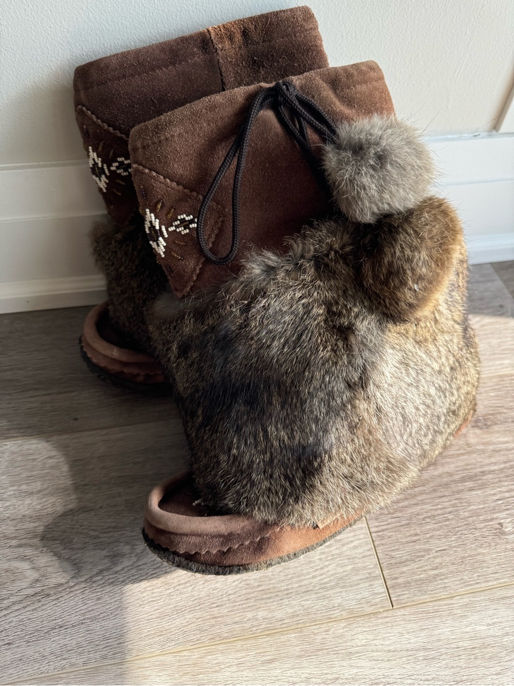 Women’s Brown Faux Fur Moccasin Booties